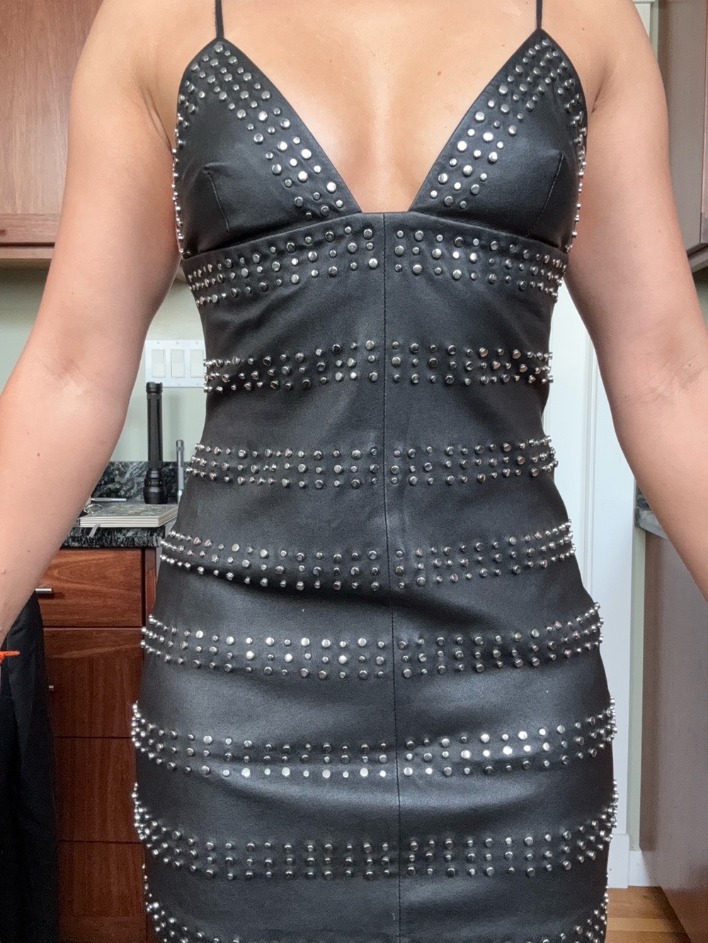 Zara Black Studded Faux Leather Mini Dress